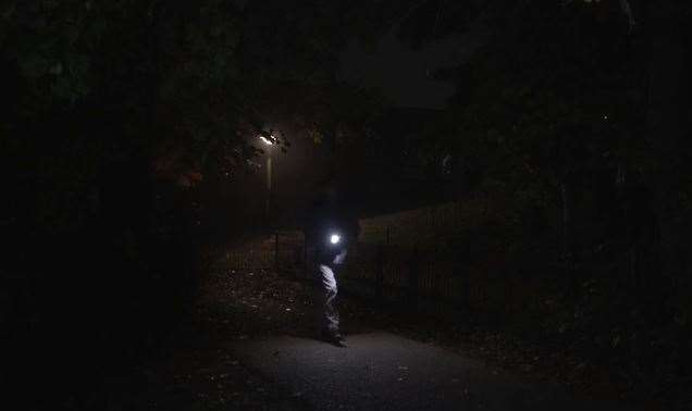 Unlit path in Tonbridge between the nearest long stay car park and the Bakehouse at 124