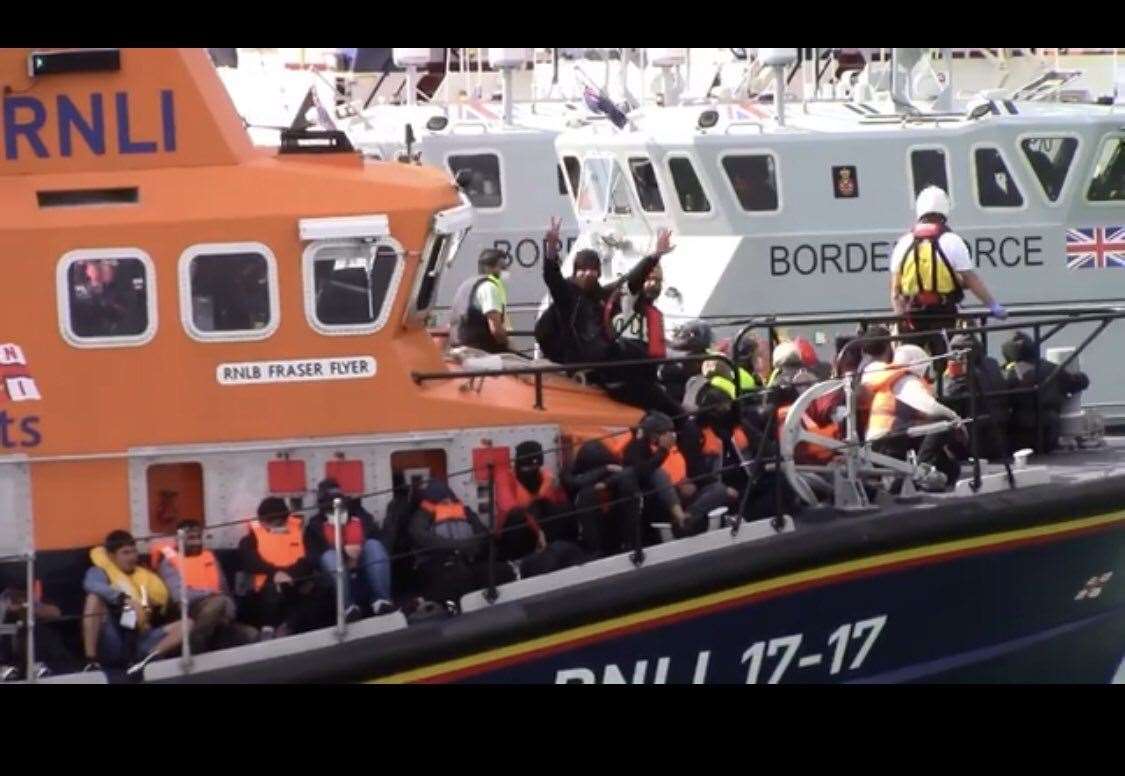 Pictures show people arriving in Dover this morning as more boats cross the channel to Kent. Pictures by Chris Johnson and posted on @StephenGanderBP twitter account