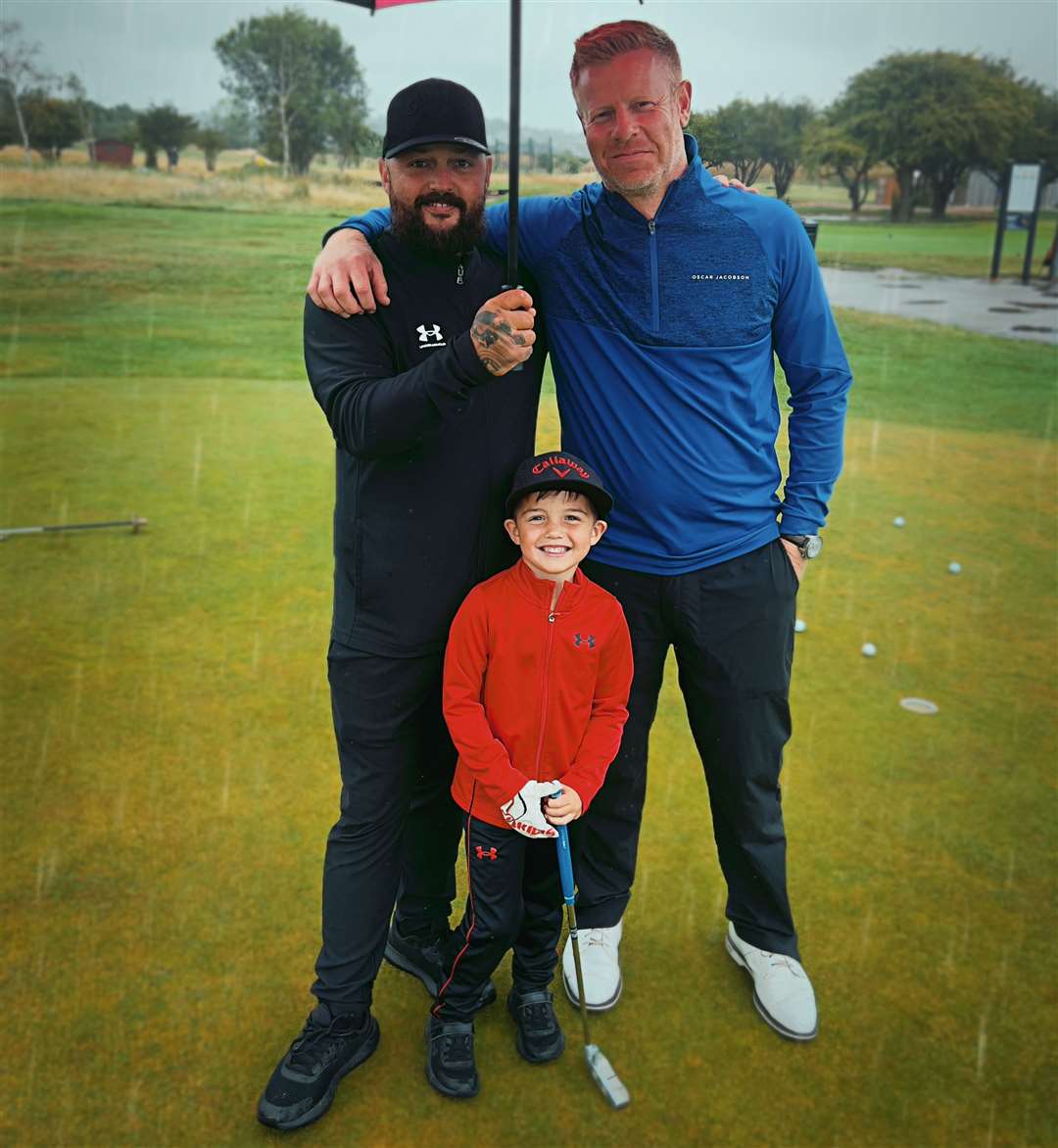 Shane with dad Steve (left) and coach Andy Thornburn (right) after a session on Sheppey