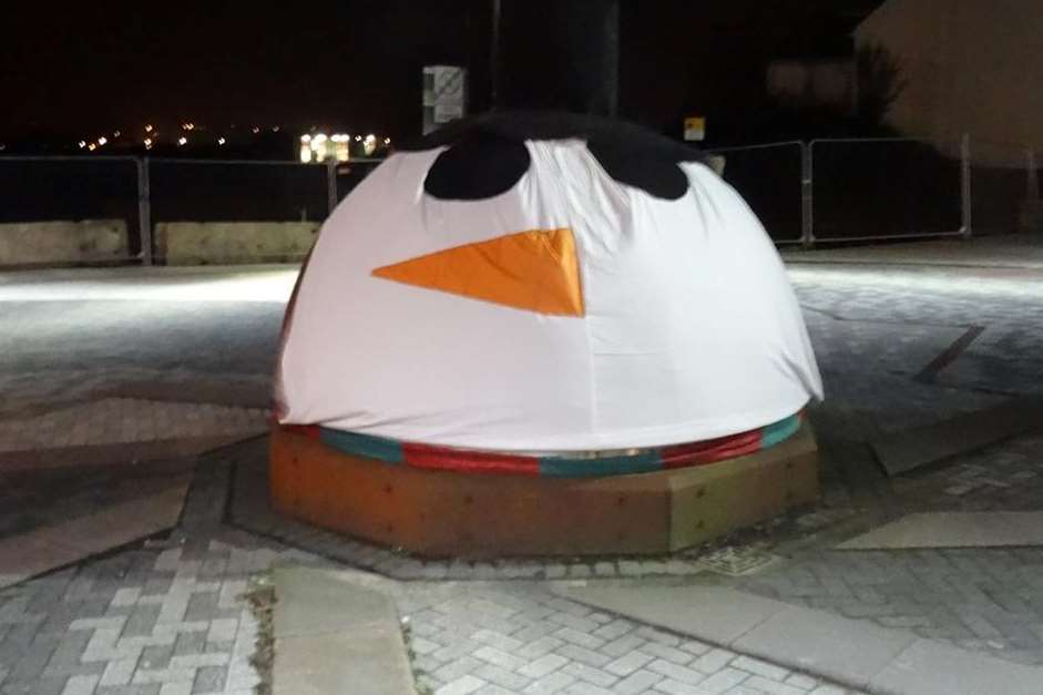 Mystery festive artists have turned the Bolt into a snowman.