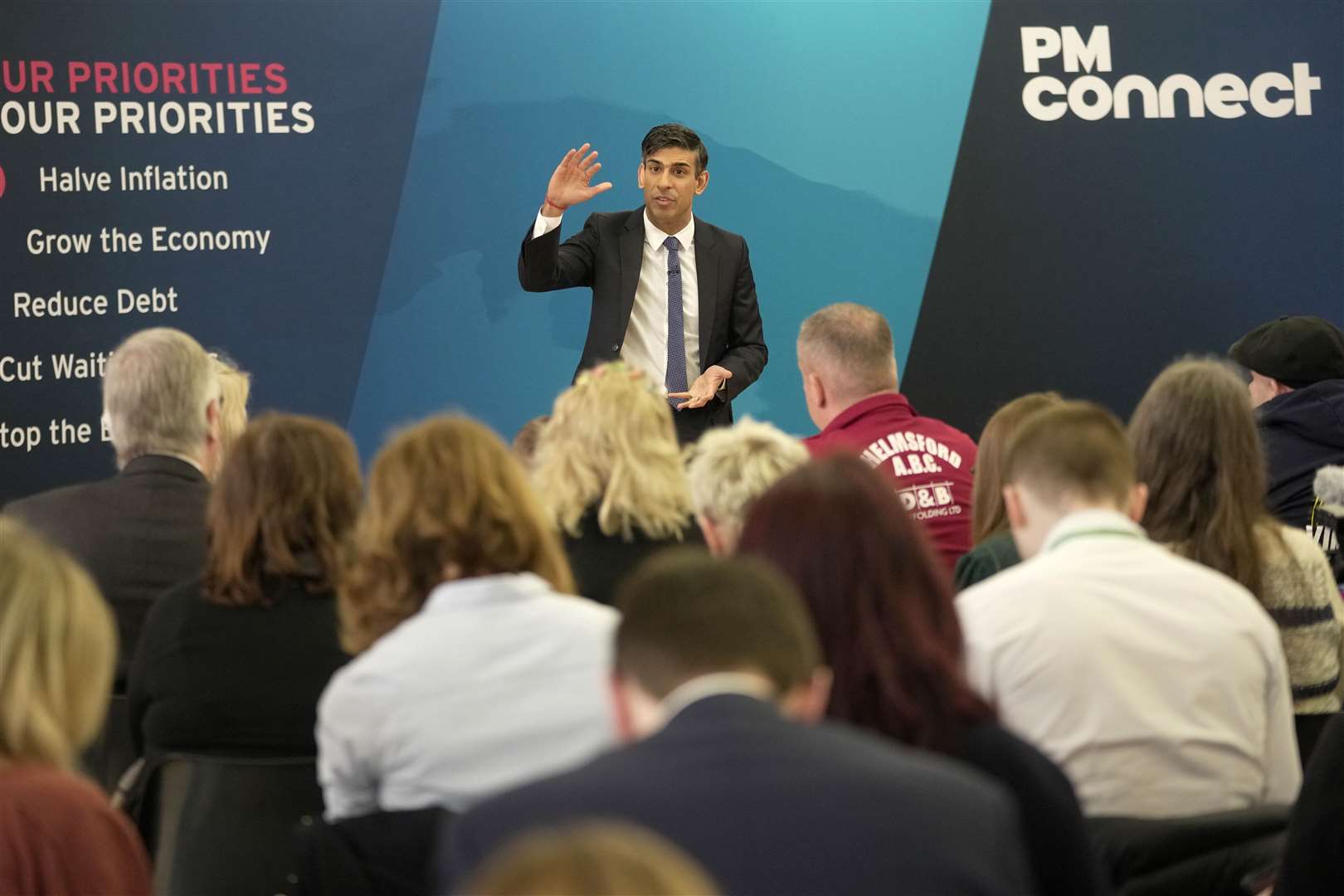 Prime Minister Rishi Sunak takes part in a Q&A session during a Connect event in Chelmsford, Essex (Kin Cheung/PA)