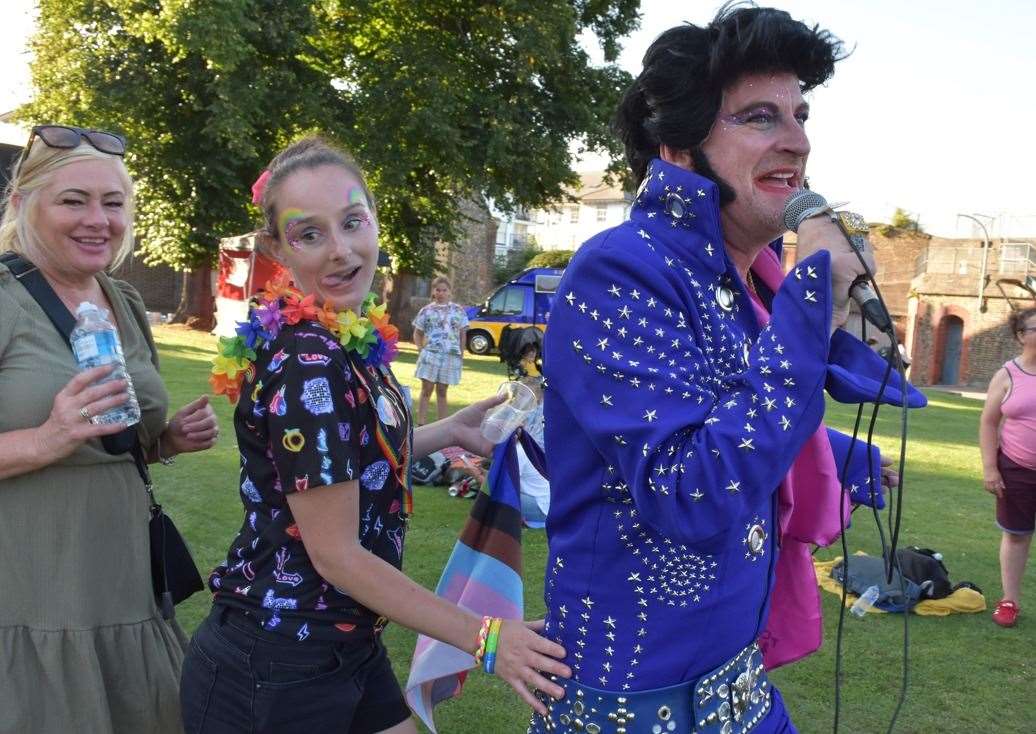 Elberace (Gay Elvis) leads a conga line at Gravesham Pride. Photo: Jason Arthur