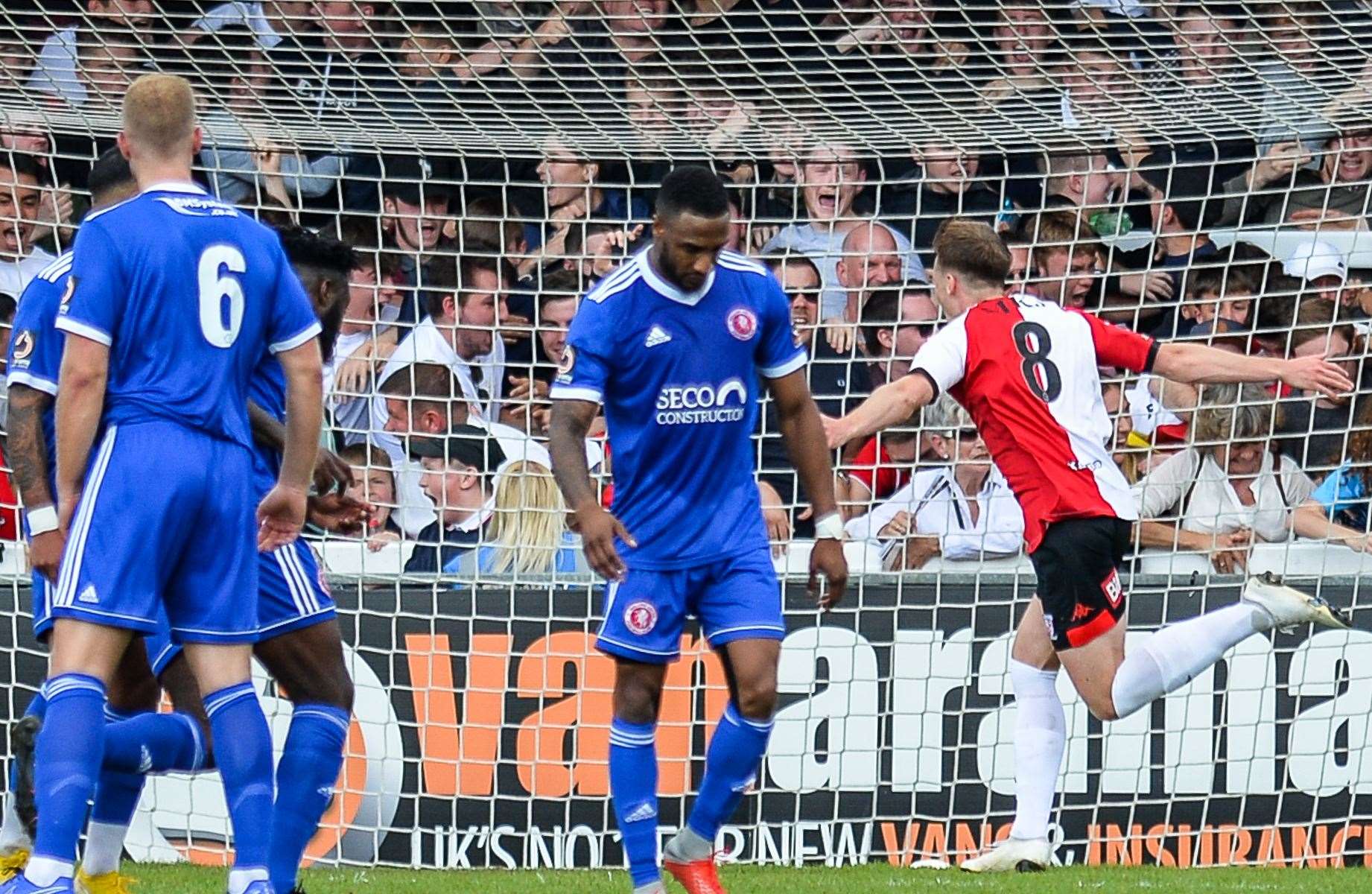 Woking celebrate scoring what proved to be the only goal of the game. Picture: Dave Budden