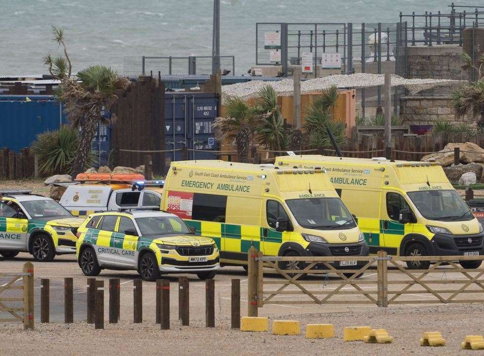 There is a large emergency services response near Folkestone beach this morning. Picture: Steve Wood