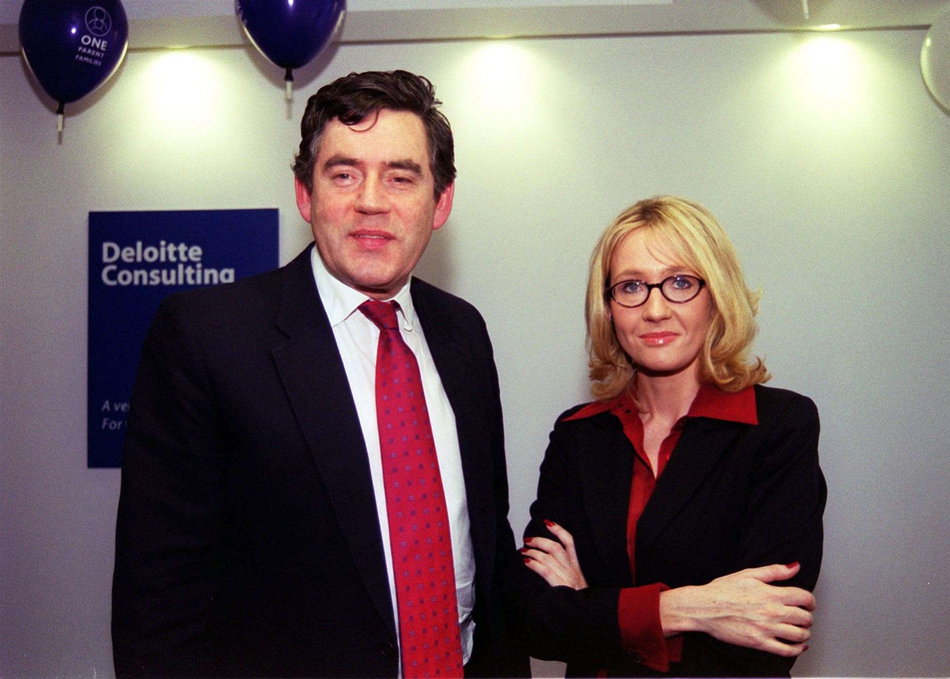 Gordon Brown and JK Rowling at the TUC Congress Centre, in London, in 2000 (Ian Nicholson/PA