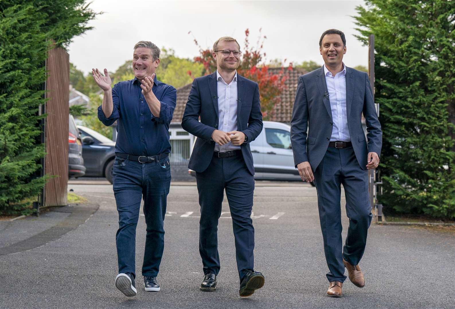 Labour leader Sir Keir Starmer, left, and Scottish Labour leader Anas Sarwar, right, celebrated Michael Shanks’ victory in the Rutherglen and Hamilton West by-election in October 2023 (Jane Barlow/PA)