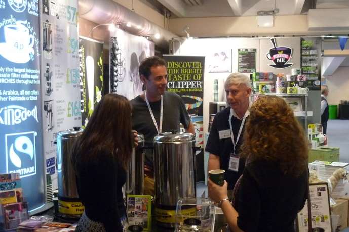 Jonathan Leeson, from Tonbridge, pictured back right, on the Kingdom Coffee stand, where people, having been served a cup of coffee, gave a donation to Latin Link