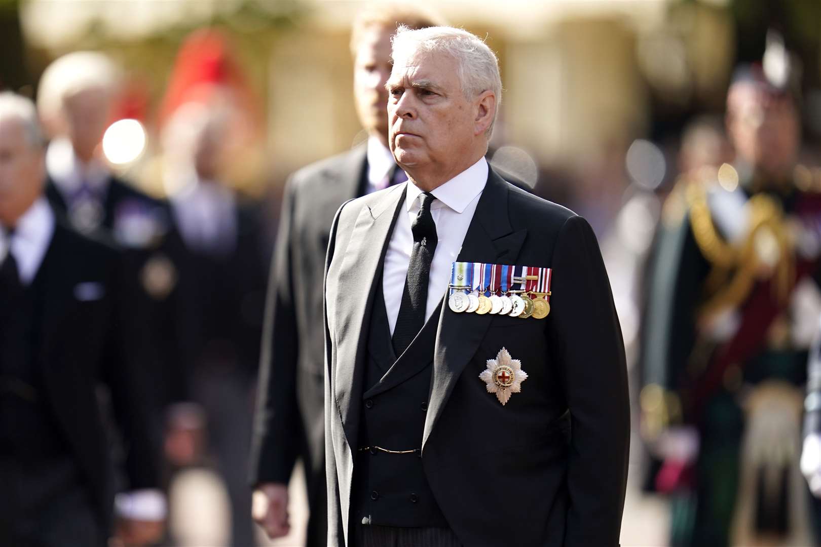 The Duke of York walks behind the coffin of the Queen to Westminster Hall (Andrew Matthews/PA)