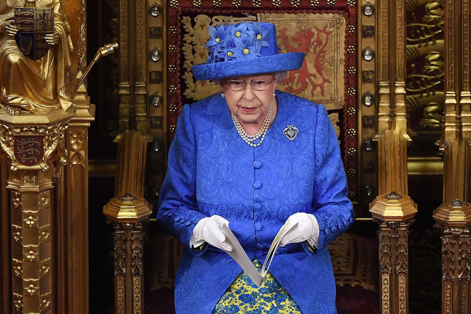 The Queen in what was dubbed her ‘EU hat’ at the State Opening of Parliament in 2017 (Carl Court/PA)