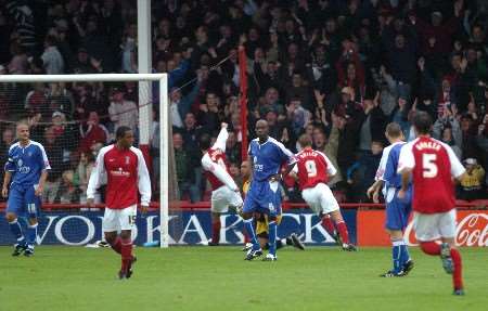 Paul McClaren celebrates putting Rotherham a goal up just after half-time. Picture: MATTHEW READING