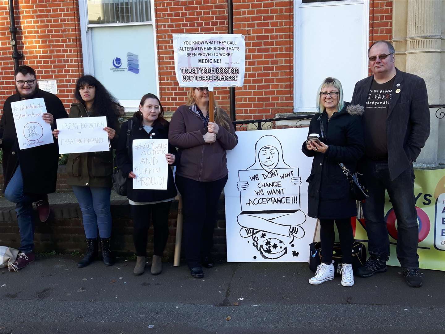 The protesters: Emma Dalmayne is second from the left