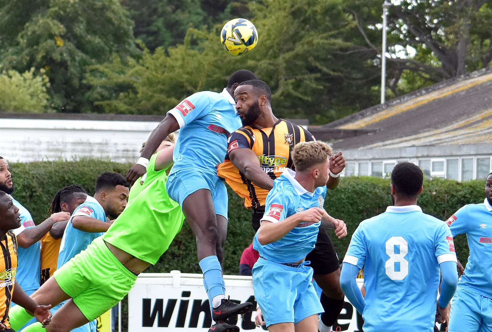 Action in the penalty box on Saturday during Folkestone's 3-2 loss to Potters Bar. Picture: Randolph File