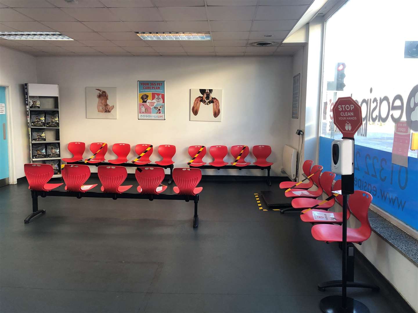 Some chairs have been taped off in the waiting area to help maintain social distancing guidelines. Picture: Hetty Mulhall