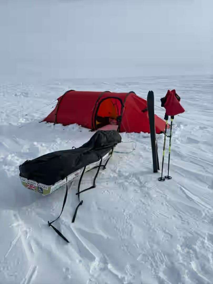 Jonny Huntington dragged his equipment and food supplies behind him in a sled weighing 242lb (Jonny Huntington/PA)