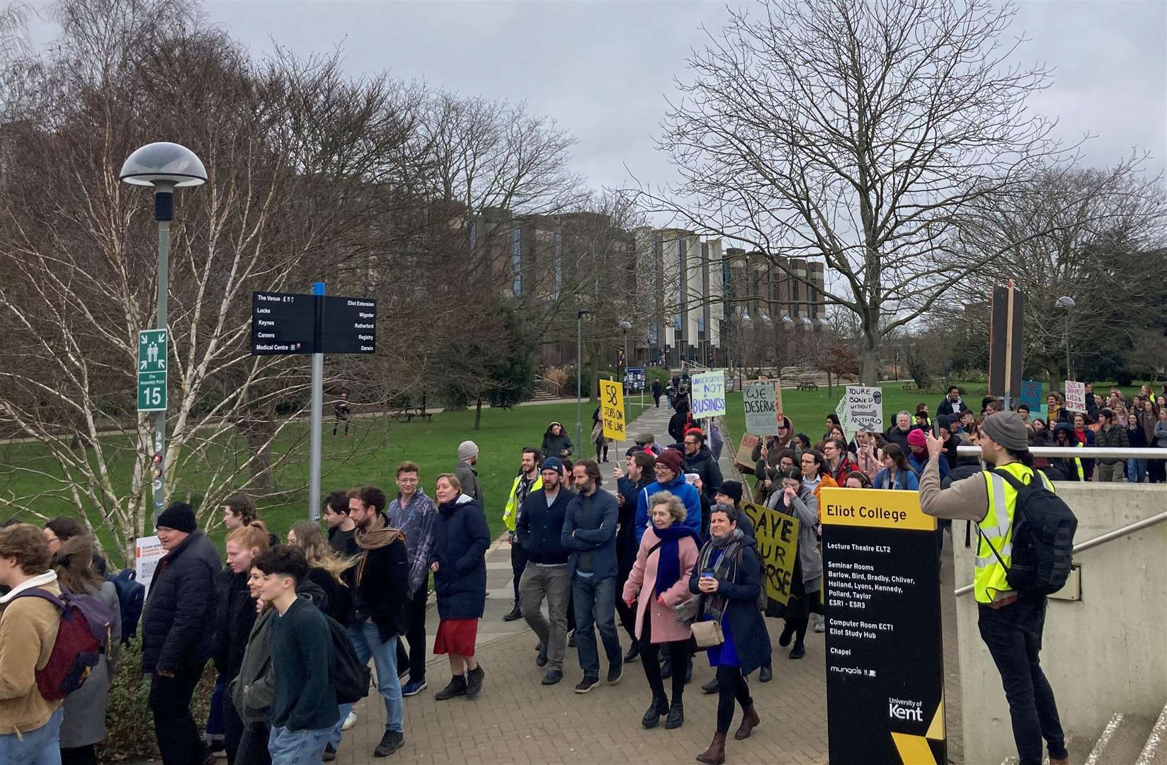 A protest has involved hundreds of students and staff at the University of Kent's Canterbury campus