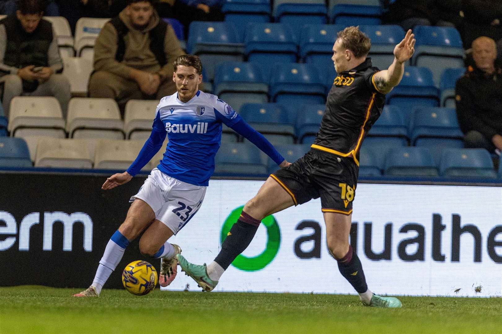 Connor Mahoney in action at the weekend for Gillingham against Bradford City Picture: @Julian_KPI