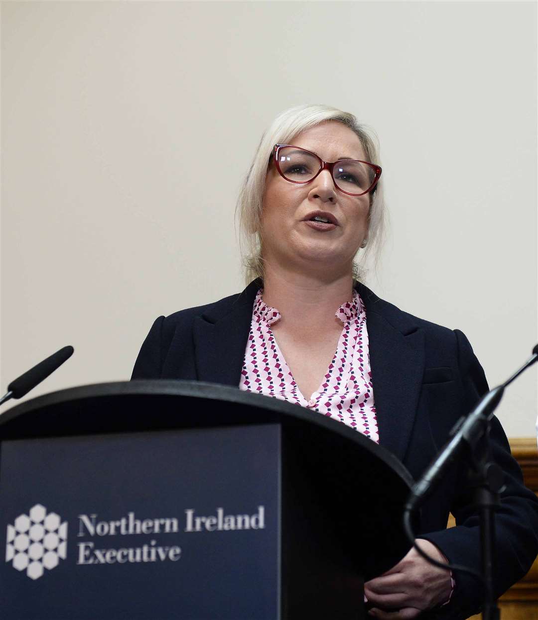 First Minister of Northern Ireland Michelle O’Neill speaking to the media at Stormont Castle (Mark Marlow/PA)