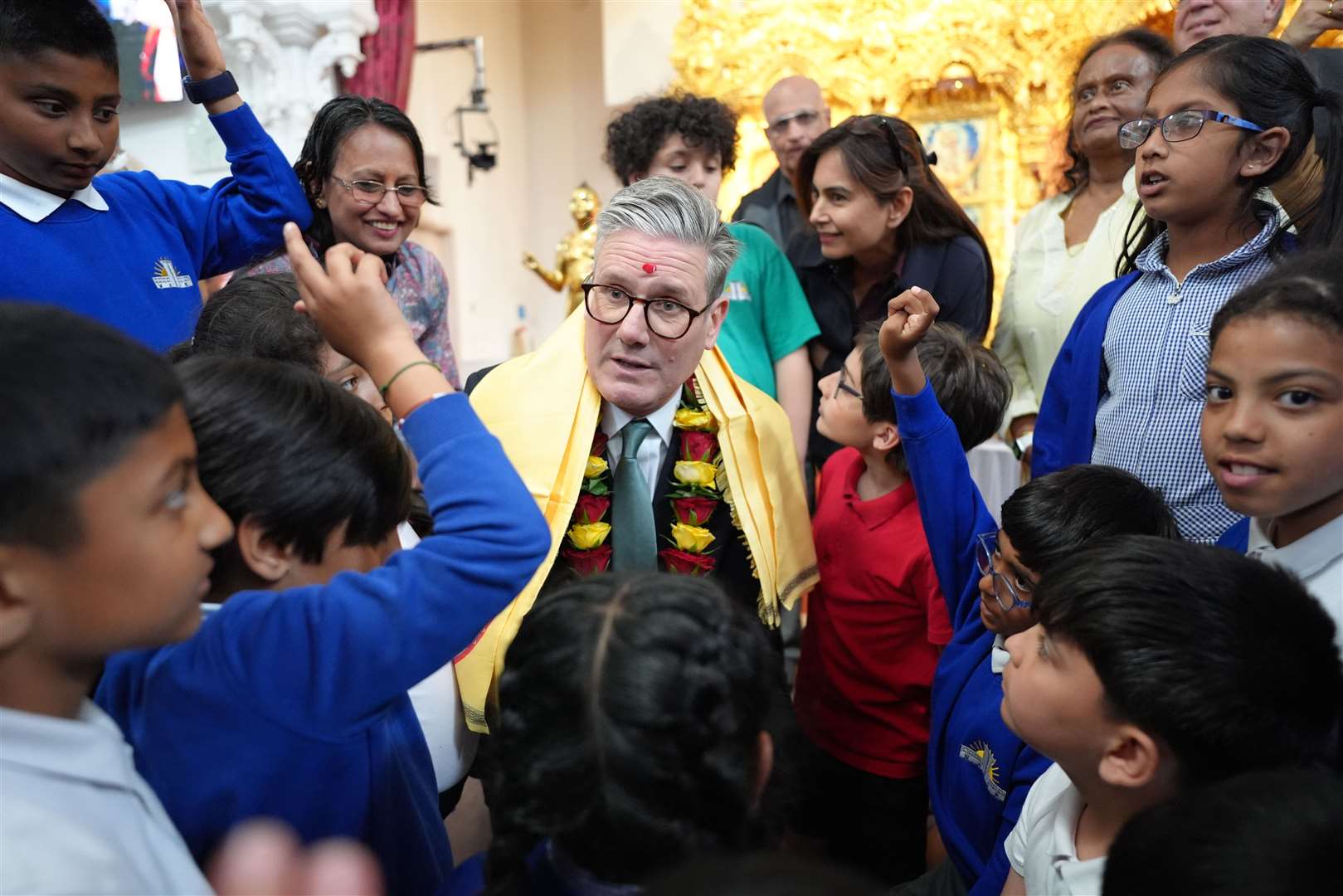 Labour Party leader Sir Keir Starmer during a visit to the Shree Swaminarayan Mandir Kingsbury in London (Stefan Rousseau/PA)