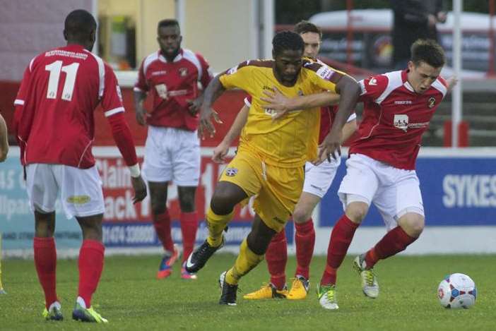 Michael Corcoran, right, tries to hold off his man (Pic: Andy Payton)