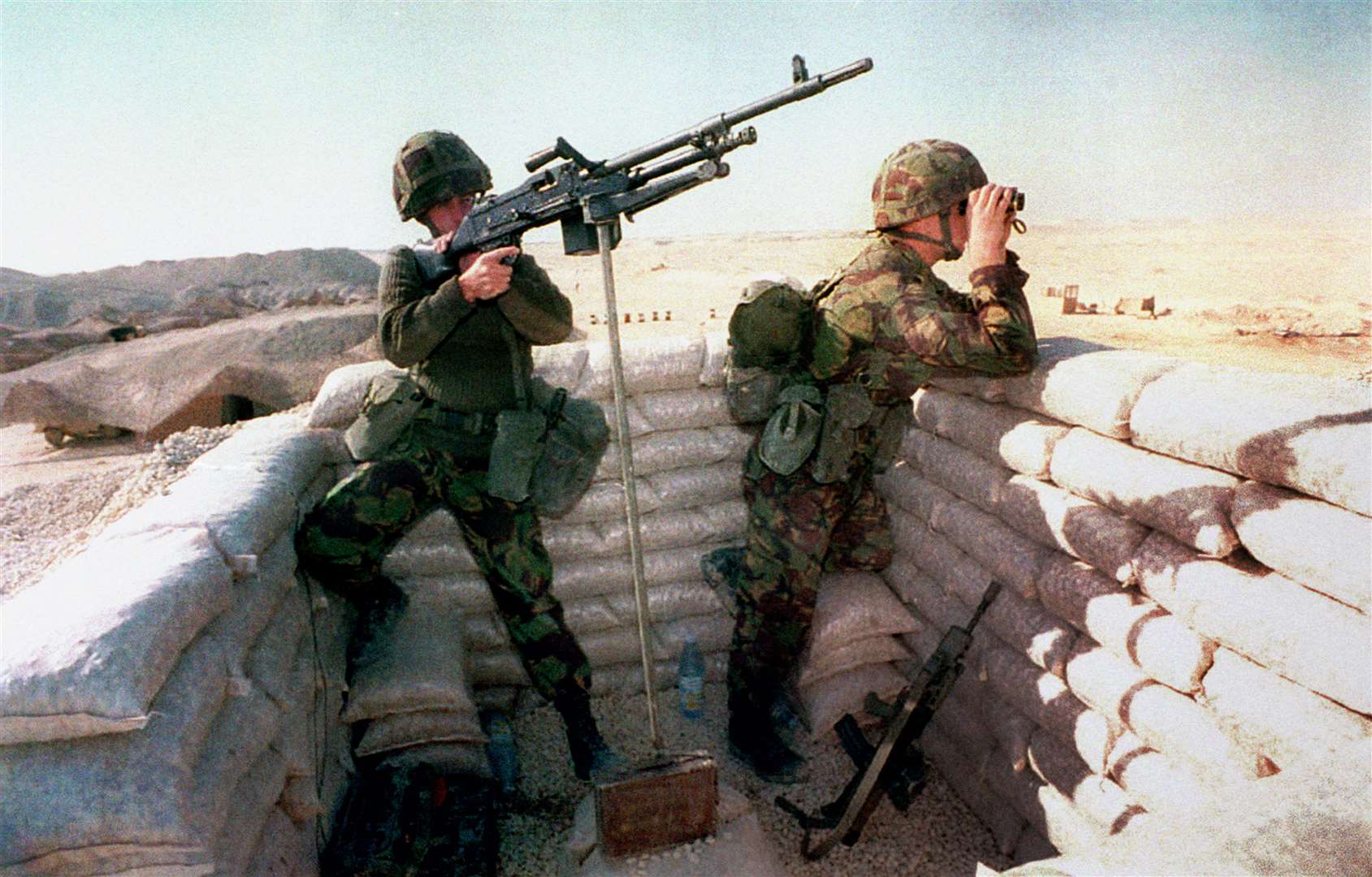 British troops in a prepared position in the desert during the First Gulf War (PA)