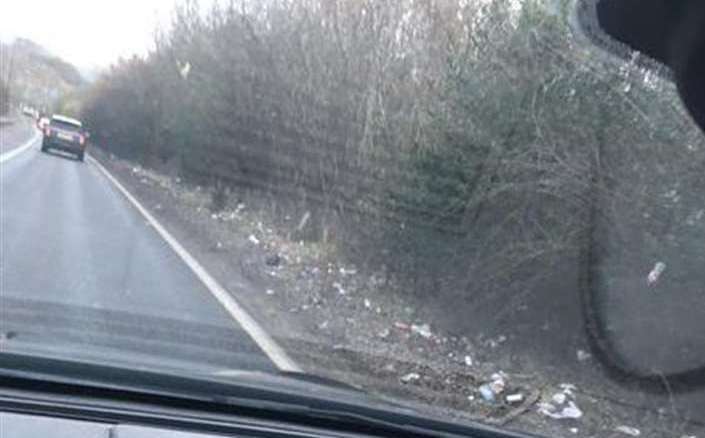 Litter along M2 coastbound near Rochester. Picture: Jen Allen