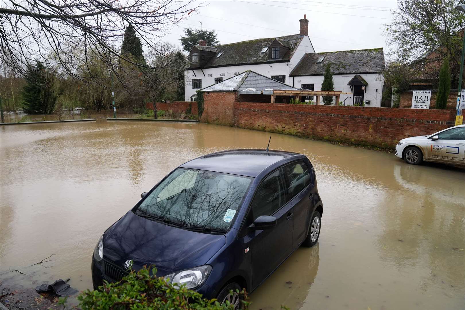 A flooded car park in Shipston-on-Stour, Warwickshire (Jacob King/PA)