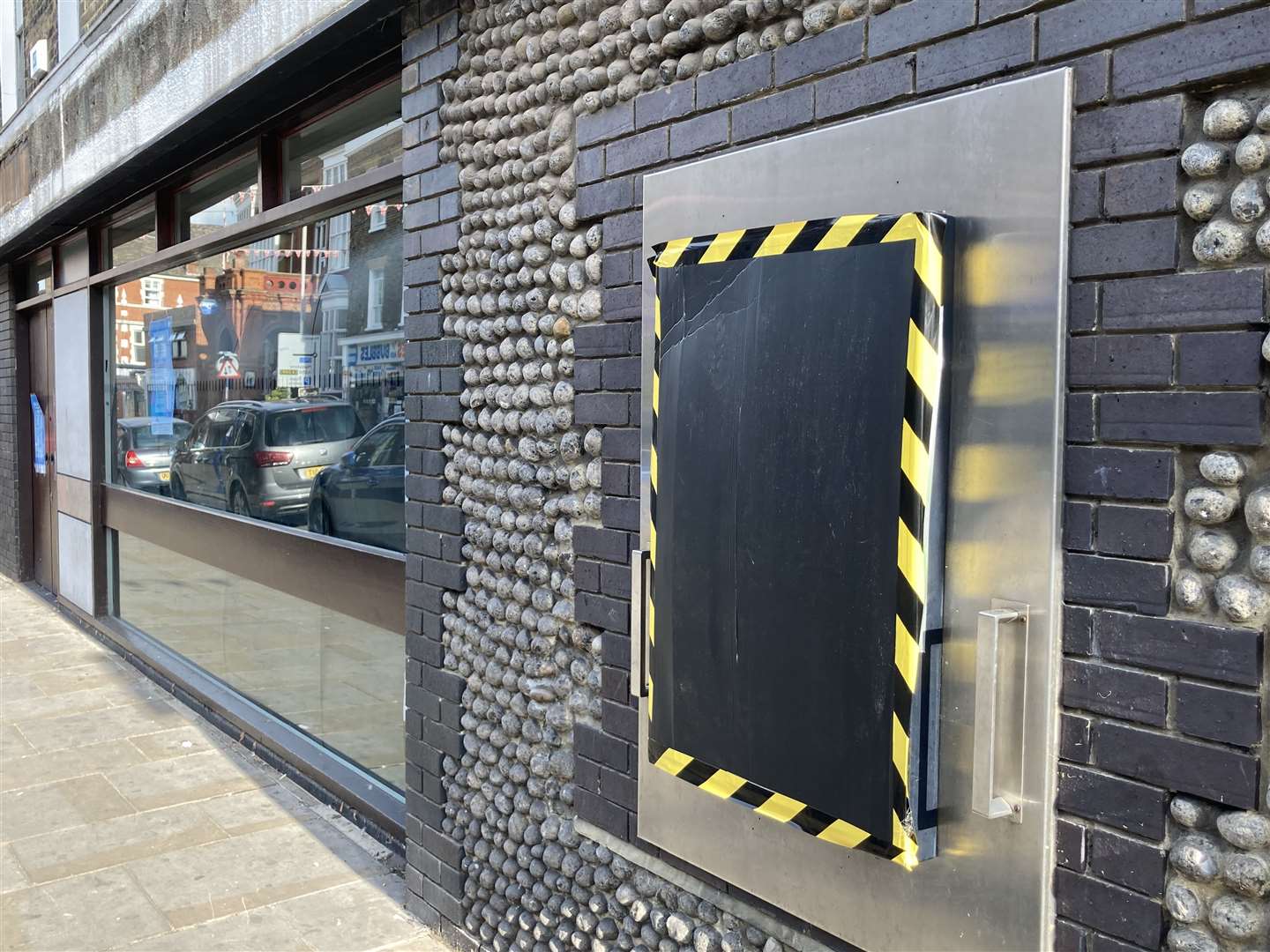 No cash. Barclays Bank has closed its branch in Sheerness Broadway. The bank's name has been removed and the cashpoint has been covered up