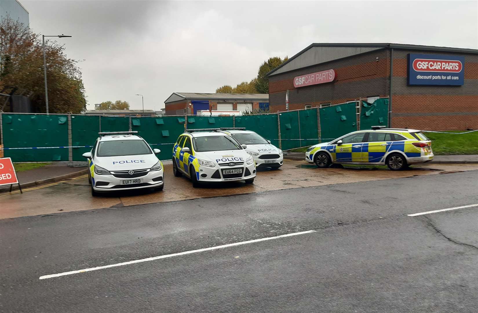 A police blockade remained at the Waterglade Industrial Estate in Eastern Avenue