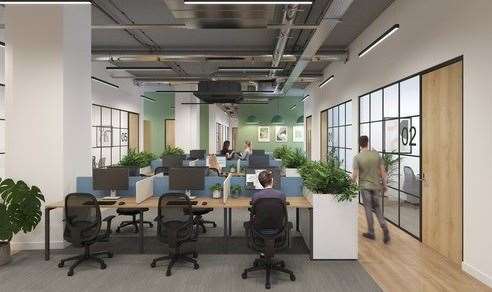 A CGI of how the new Ascend co-working space looks inside the Pentagon Shopping Centre will look