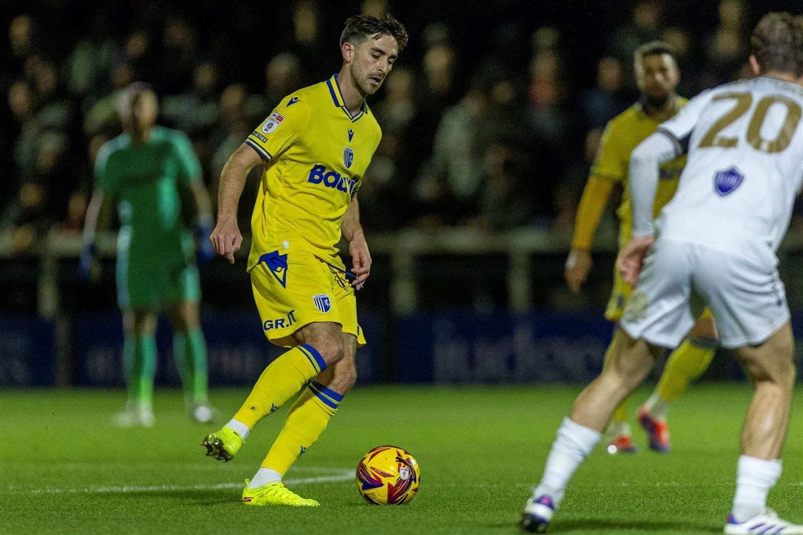 Robbie McKenzie on the ball for Gillingham against Bromley Picture: @Julian_KPI