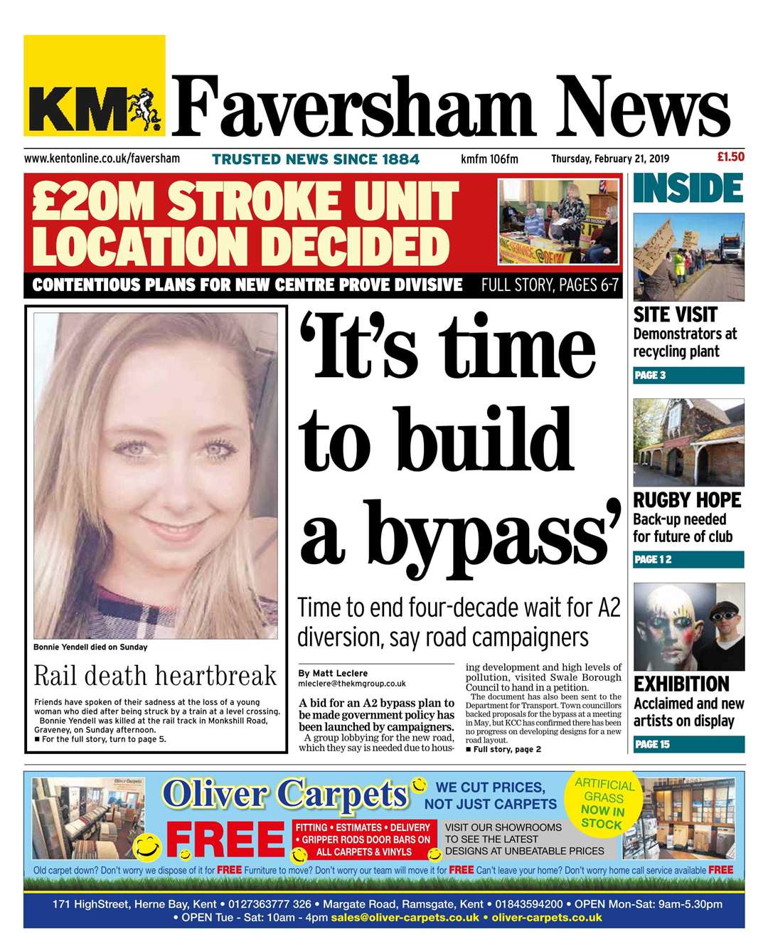Faversham News front page covered the story of a A2 bypass calls being sent to the government in London (7431768)