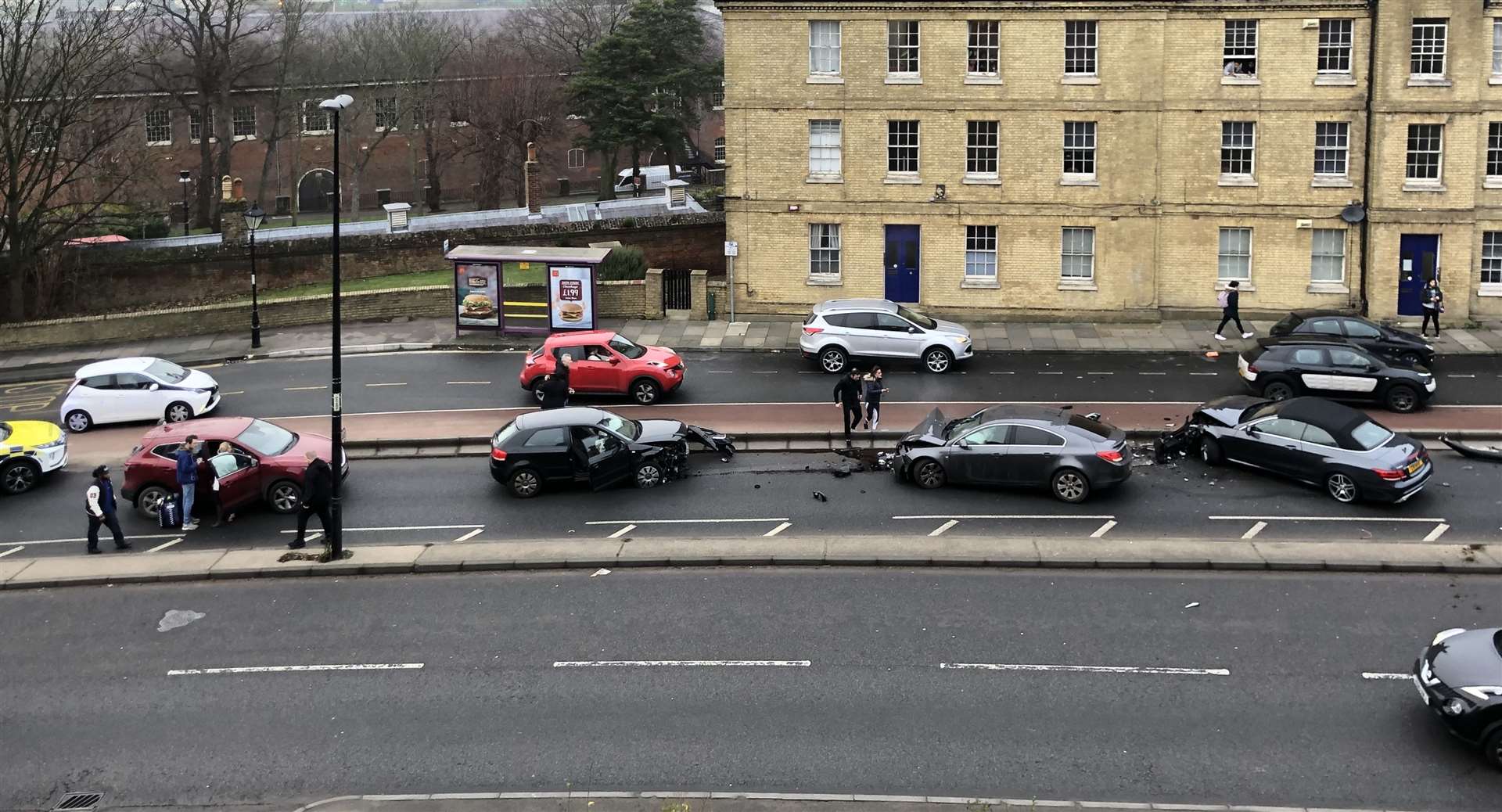 Four cars were involved in the crash in Dock Road, Chatham, earlier today. Picture: Bob Smith