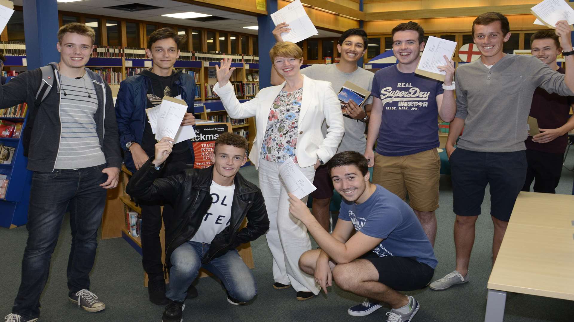 Norton Knatchbull school head teacher Susanne Staab with some delighted students