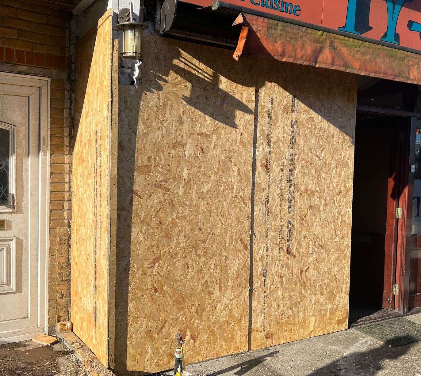 The restaurant has been boarded up this morning