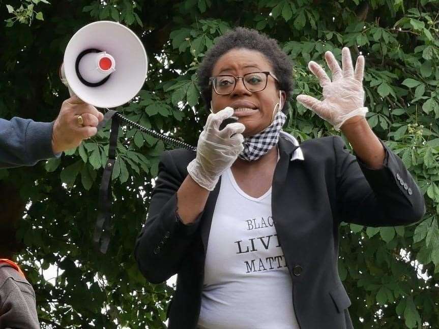 Medway Cllr Siju Adeoye speaking at a socially distanced Black Lives Matter protest in June