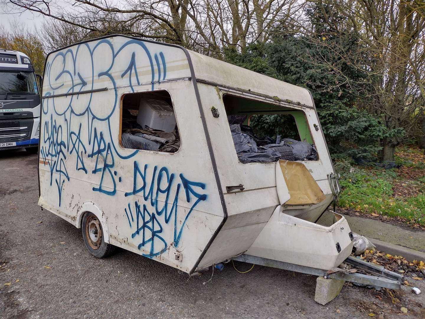 One of the caravans dumped on the London-bound A299 Thanet Way. Picture: Thanet District Council