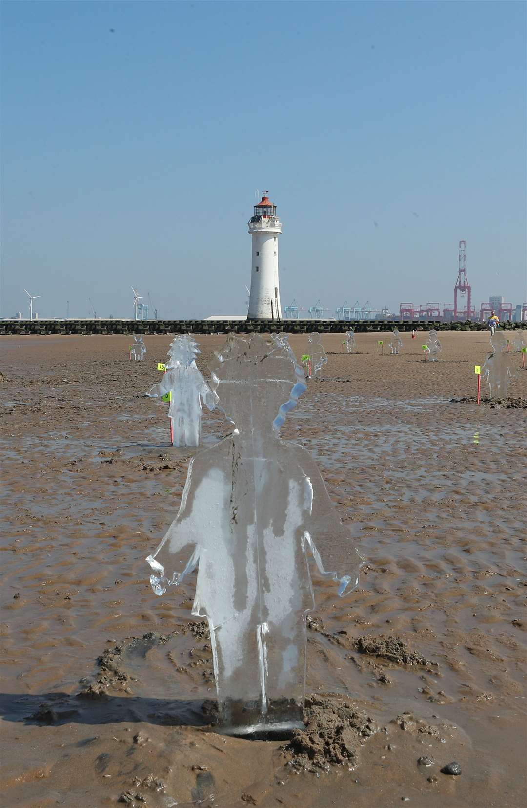 Some of the ice sculptures of children on New Brighton beach (Peter Byrne/PA)