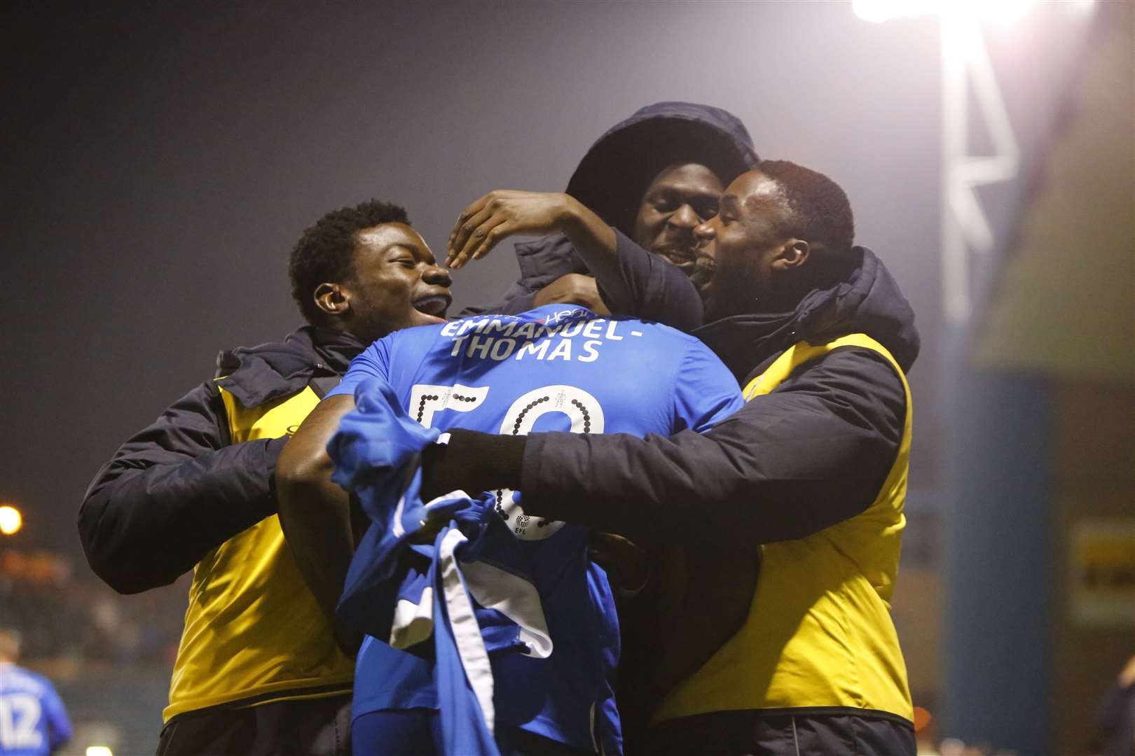 Jay Emmanuel-Thomas celebrates scoring Gills' injury-time winner against Northampton Town Priestfield Picture: Andy Jones