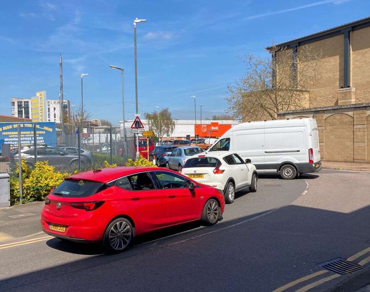 Despite the new one-way system, motorists were still stuck. Picture: Ian Allen