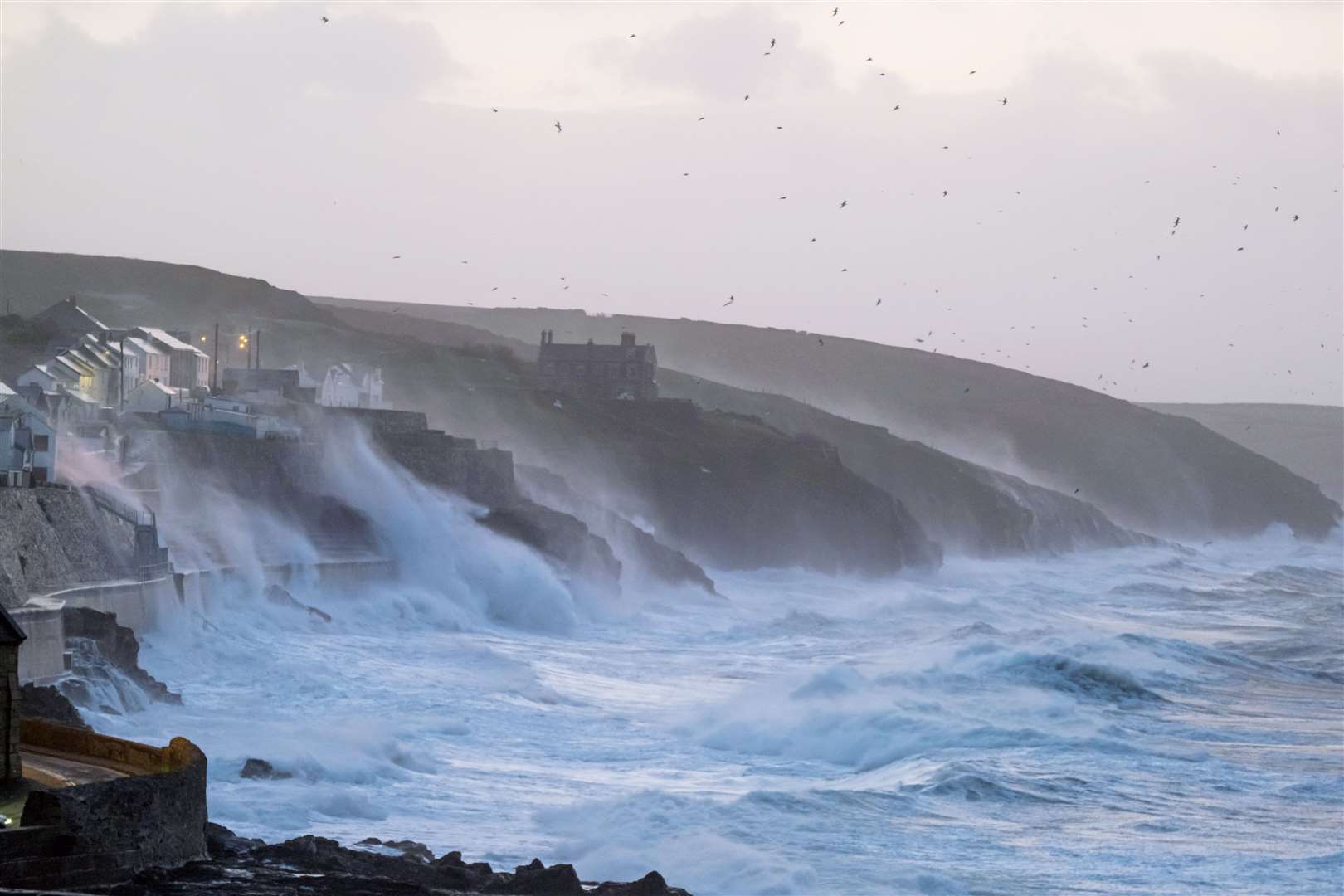 Waves hit Porthleven on the Cornish coast as Storm Eunice makes landfall (Matt Keeble/PA)