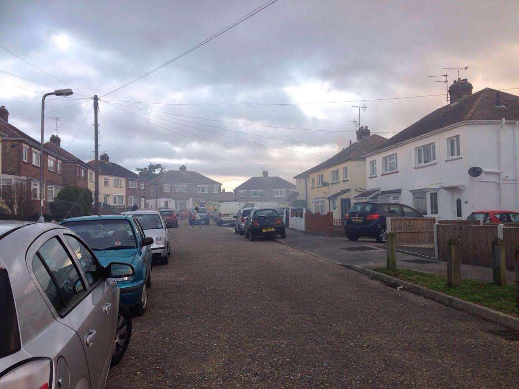 Smoke sweeping past homes in Forelands Square