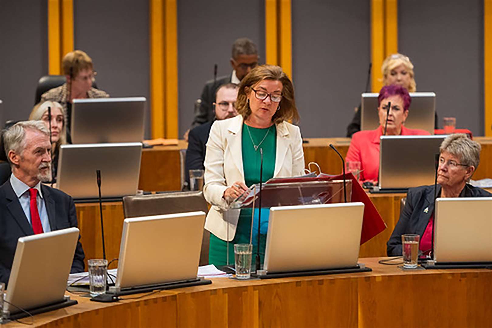 First Minister of Wales Eluned Morgan in the Senedd’s debating chamber (Mark Lewis/Huw Evans Agency/Senedd Commission/PA)