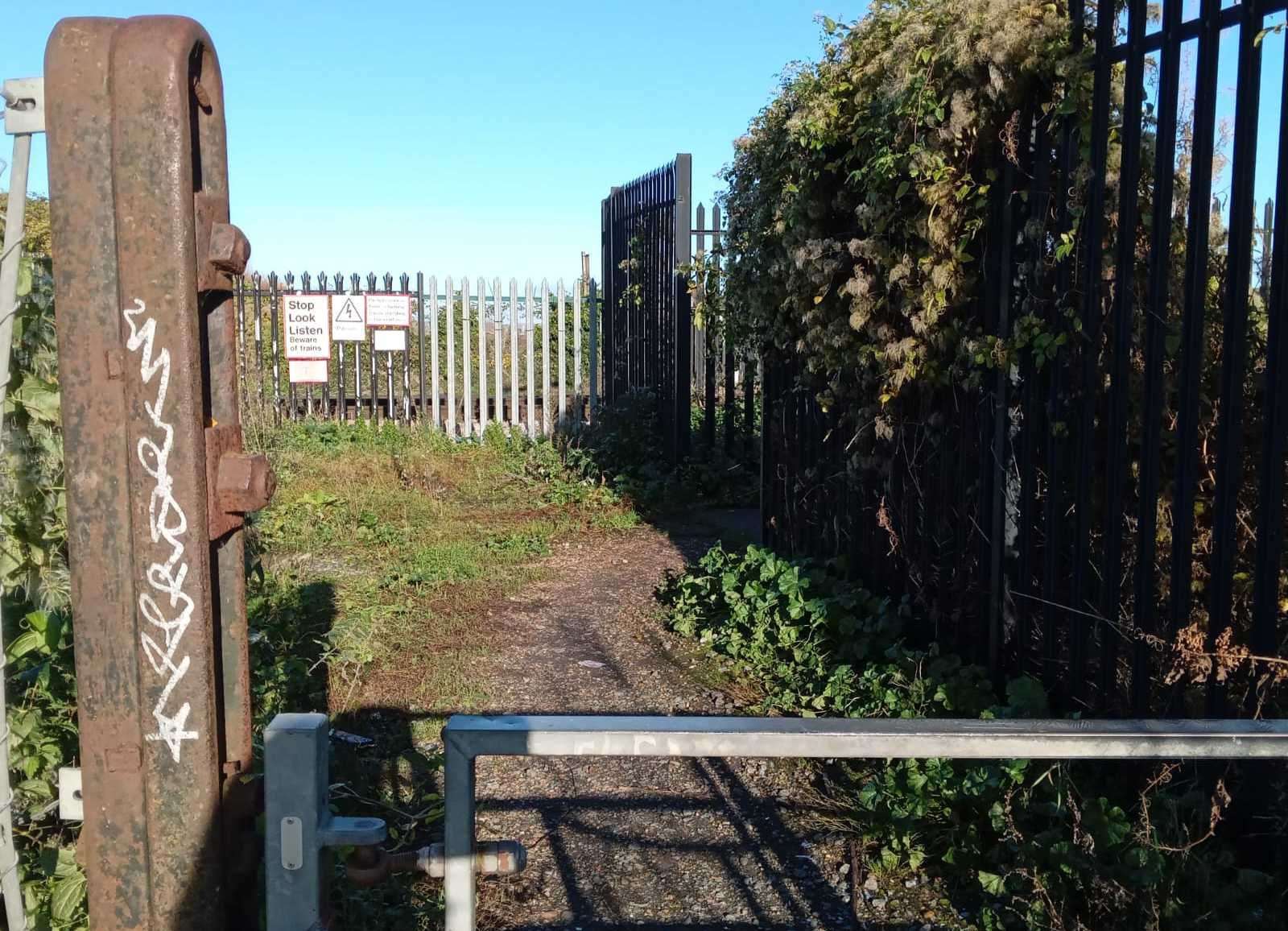 The footpath across the track at Teynham is currently blocked off