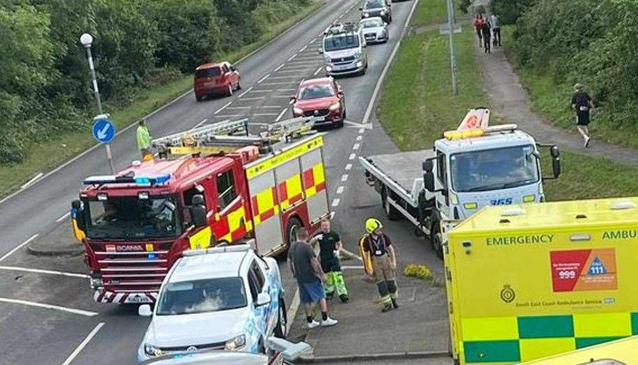 A two-car crash closed the A2990 Old Thanet Way near Whitstable. Picture: Tom Thomas