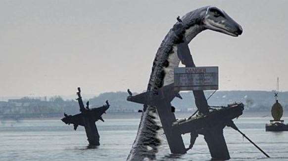 Nessie nudging the masts of the Sheppey 'bomb ship' the SS Richard Montgomery off Sheerness according to the Facebook page of the Maunsell Seaforts Appreciation Society on Friday, April 1. Picture: Margaret Flo McEwan