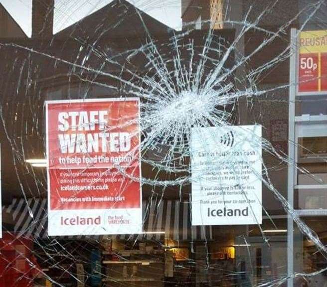 A window at the Iceland store was smashed last week. Picture: Christina Louise Champion