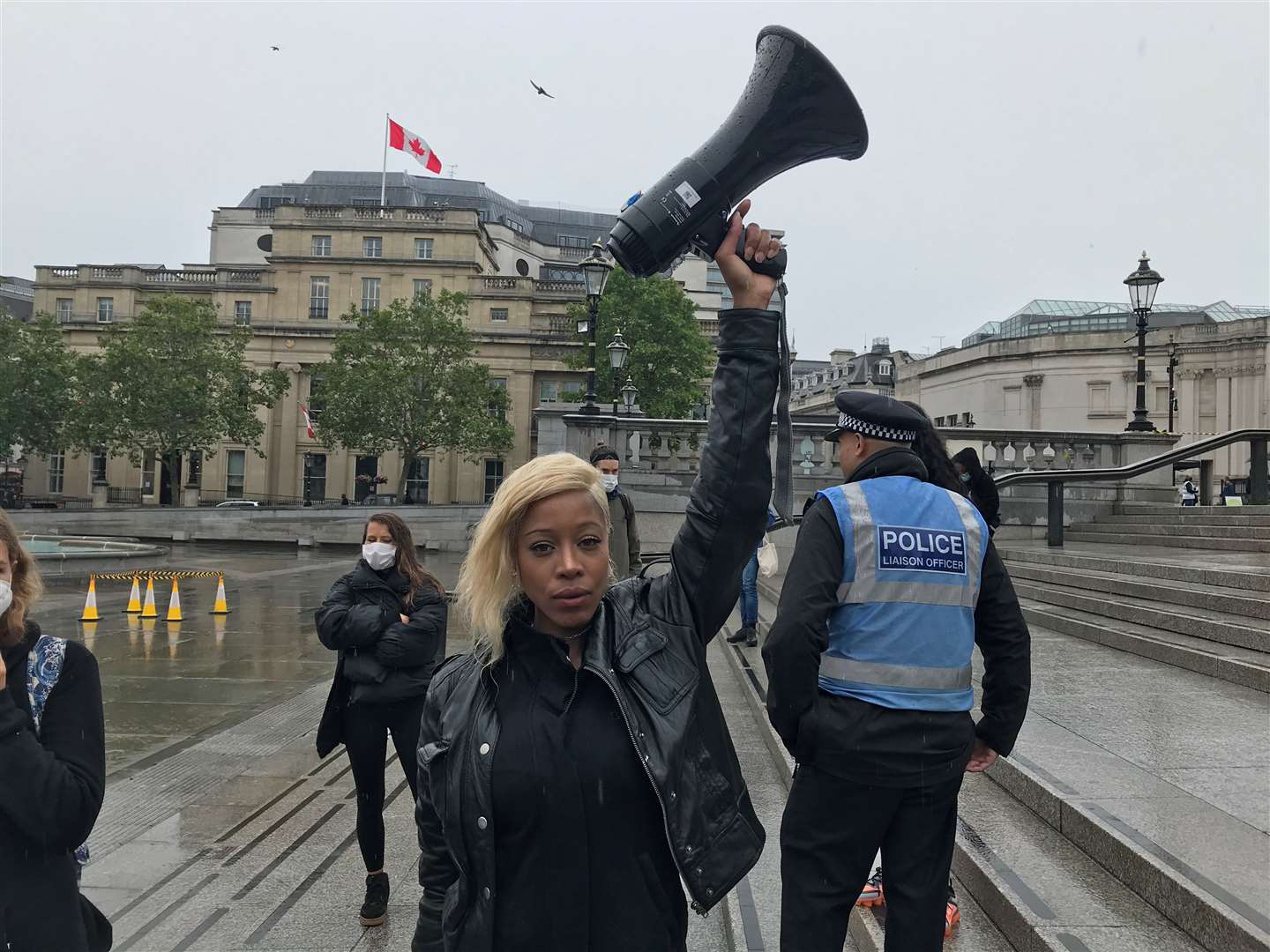 Justice for Black Lives activist Imarn Ayton urged supporters to protest peacefully in Trafalgar Square (Laura Parnaby/PA)