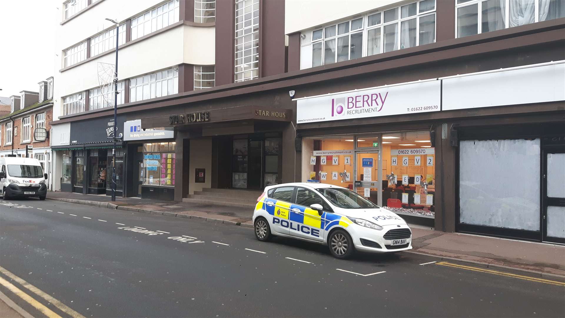 A police car outside Star House in Pudding Lane, Maidstone