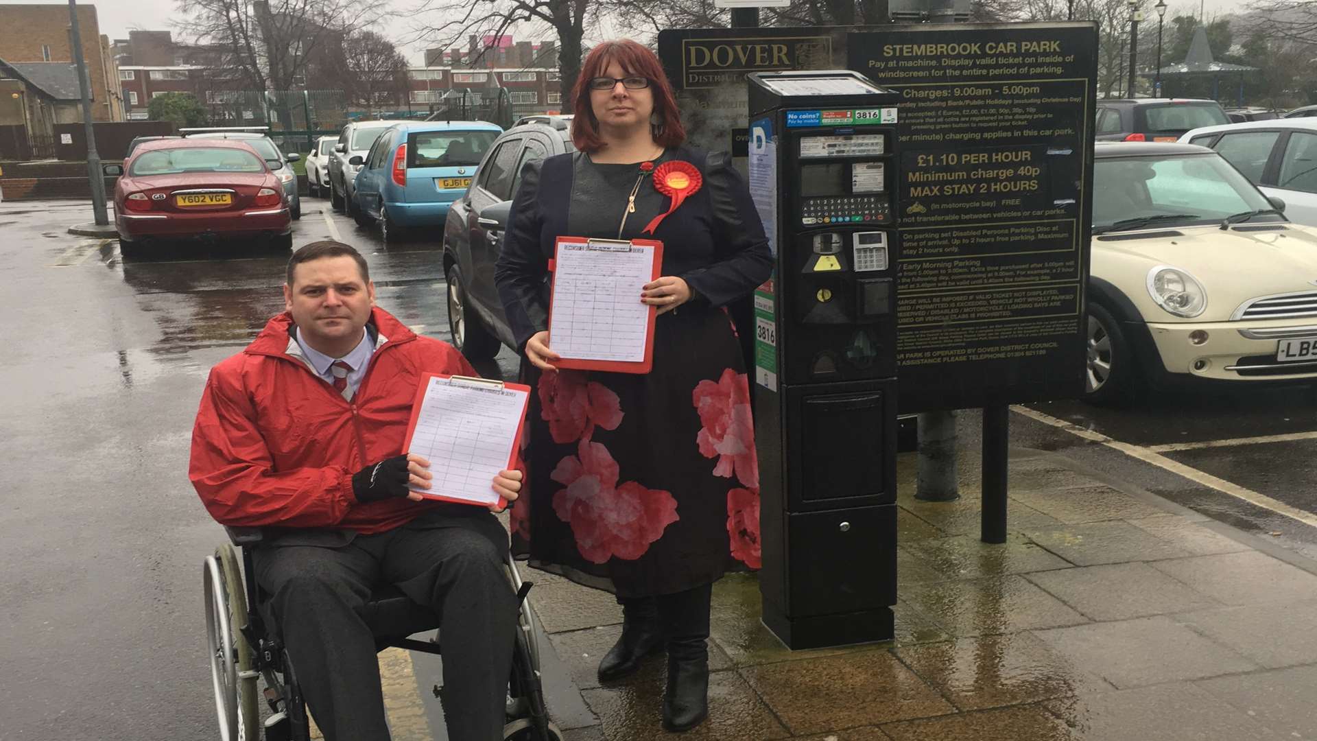 Campaigning councillors Charlotte “Charlie” Zosseder and Ian Palmer at the Stembrook car park, Dover. Picture: Peter Wallace