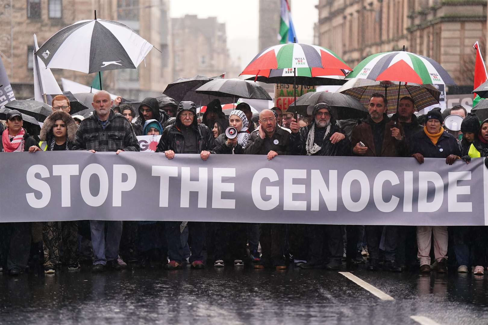 Thousands marched through Glasgow (Jane Barlow/PA)